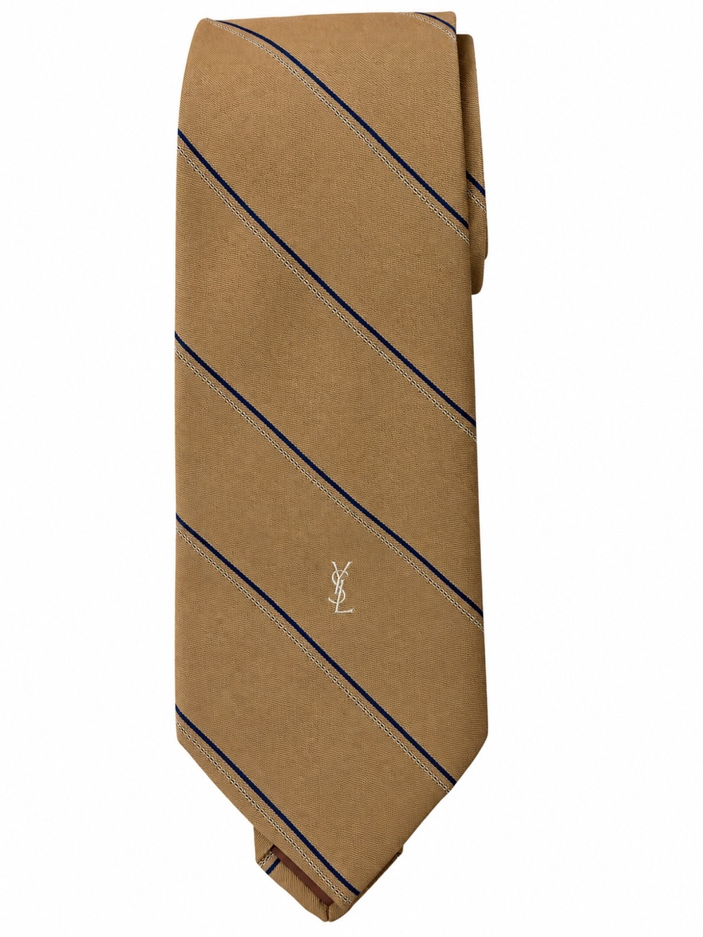 Vintage Yves Saint Laurent YSL Men’s Silk Tie Tan Navy Striped